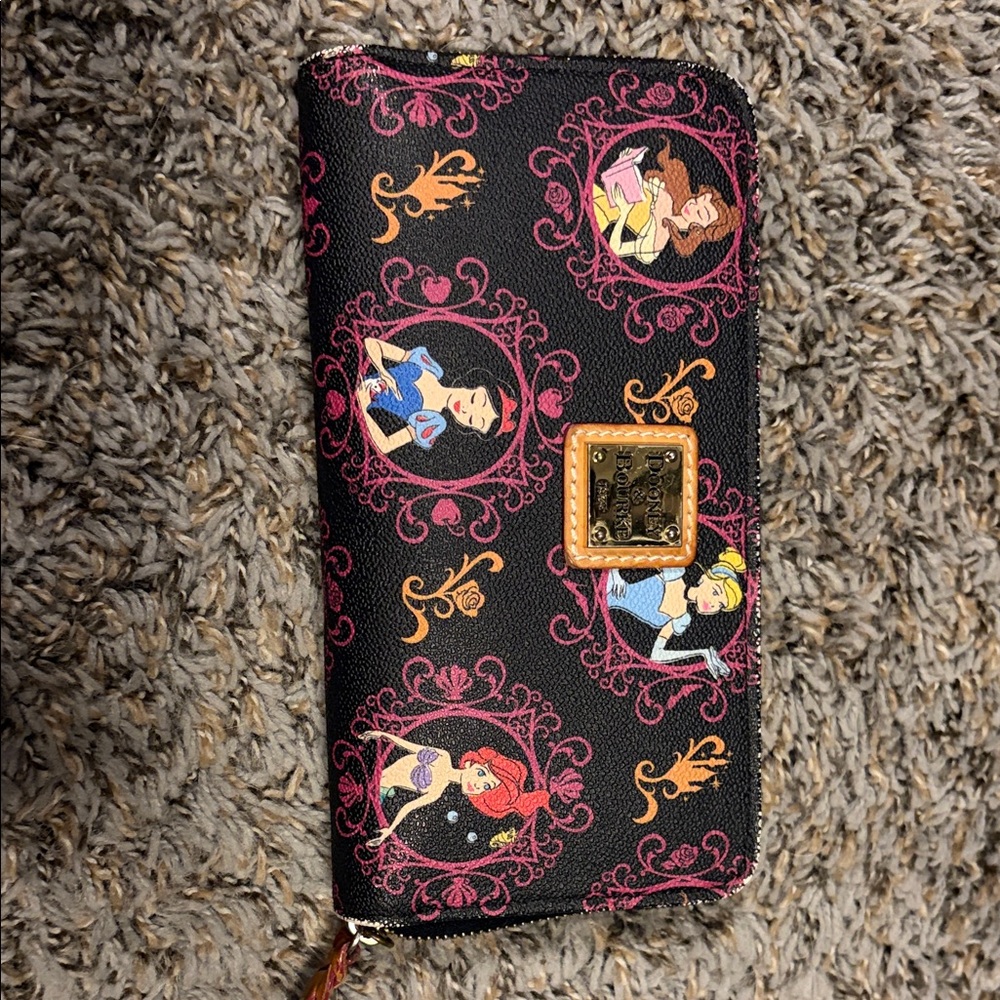 Disney Princess Black and Pink Dooney & Bourke Zippered Leather Wallet
